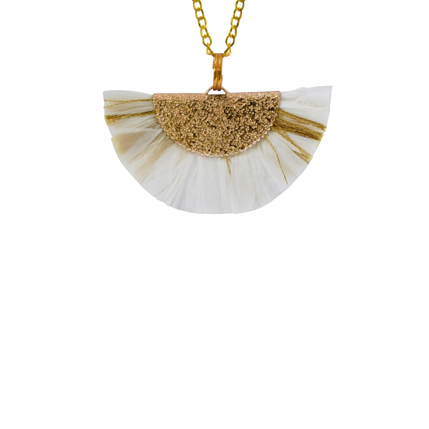 White and Gold Fan Necklace, Statement Necklace, Unique Necklace, Fashion Necklace | by lovedbynlanla