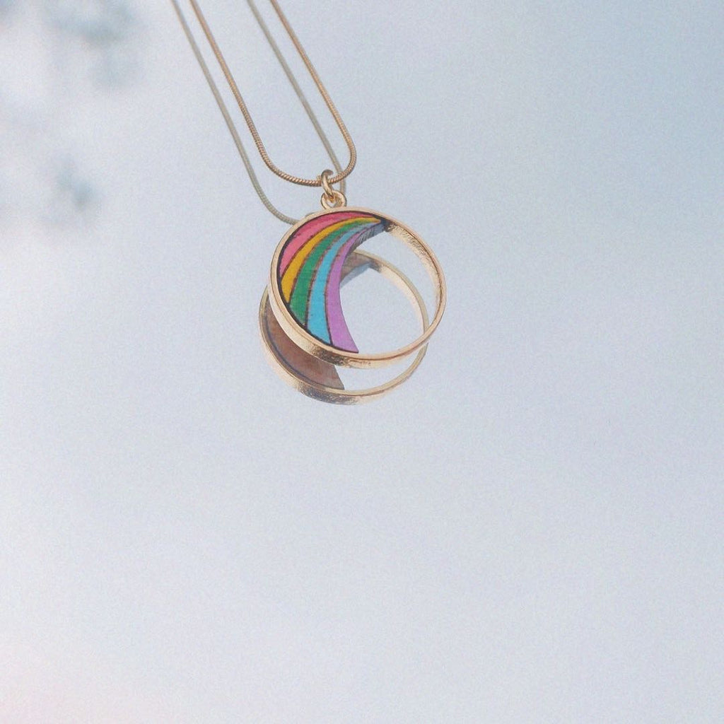 Rainbow Recycled Wood Gold Necklace